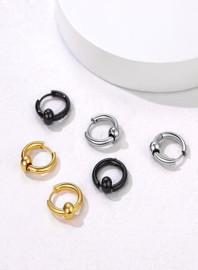 KeyStyle Surgical Steel Beads Huggie For Men, Ball Hoop Earrings Hypoallergenic Piercing Small Endless Ball Circle Hoop Earrings for Earlobe - Image 5